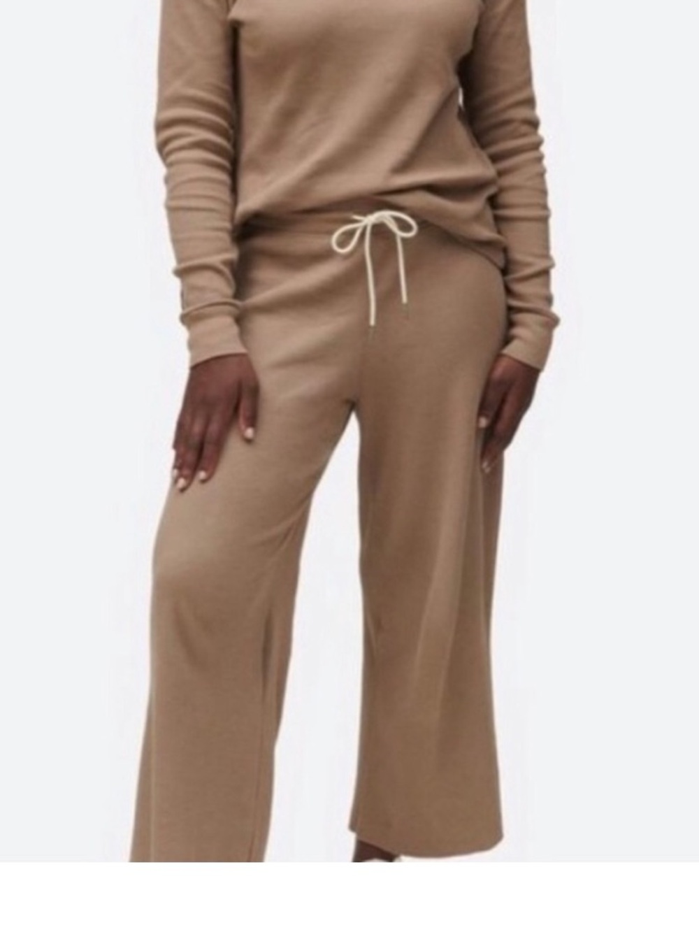 Mate The Label Organic Cotton Thermal Cropped Wide Leg Pant Waffle Knit Brown M